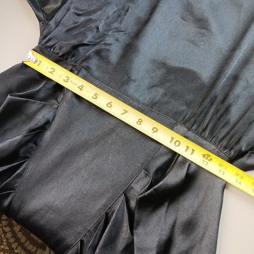 Satin Dress XS Black Witchy Gathered V Waist Sheath Vampire Vampgoth Stevie Nick - Picture 8 of 13